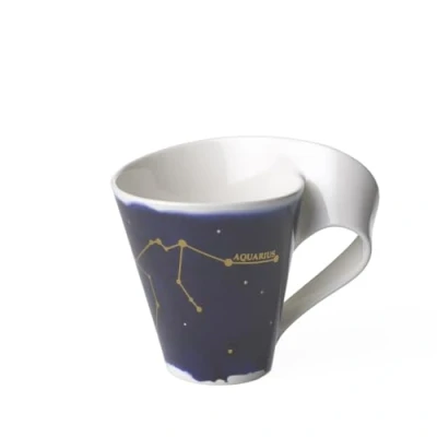 Afbeelding van Villeroy &amp; Boch 10 1616 5811 NewWave Stars mok met handvat, elegante waterman motief, premium porselein, vaatwasmachinebestendig, wit/blauw, 300 ml