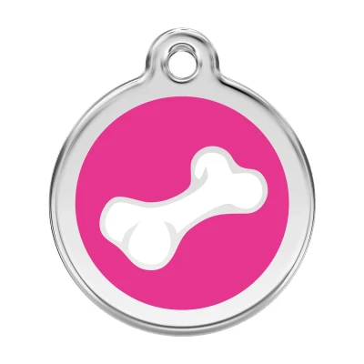 Afbeelding van Comic Bone Hot Pink roestvrijstalen hondenpenning large/groot dia. 3,8 cm RedDingo