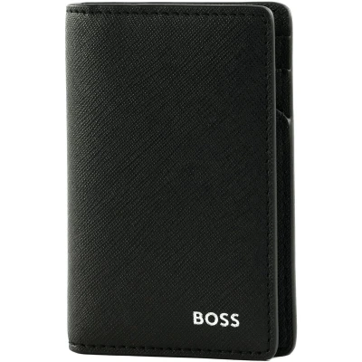 Afbeelding van BOSS Leren kaarthoes Zair Bifold cc Card Case Black zwart