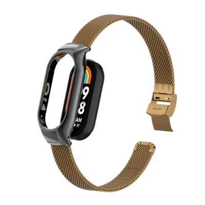 Afbeelding van Milanese bandje met case Bruin Xiaomi Smart band 8