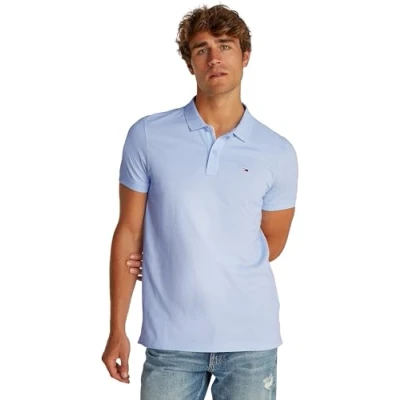 Image de Tommy Jeans Polo TJM SLIM PLACKET EXT S/S pour homme, bleu, 3XL, Bleu (Sweet Blue), 3XL grande taille