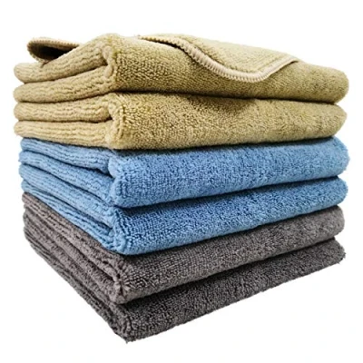 Afbeelding van Polyte Professionele microvezel schoonmaakdoeken 6 pack blauw, kameel, grijs 40,6 x 60,9 cm