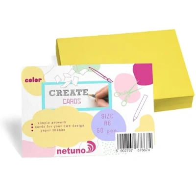 Afbeelding van Netuno 50 x gele Bristol karton A6 105 148 mm 250 g kaart knutselpapier kleurrijk knutselkarton blanco kaarten gekleurd set doe het zelf creatieve