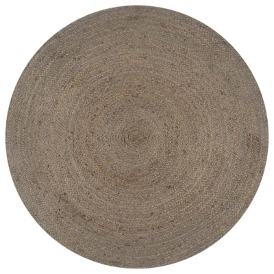 Afbeelding van Vloerkleed handgemaakt rond 90 cm jute grijs