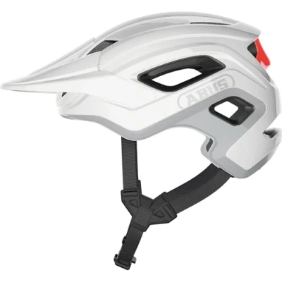 Afbeelding van ABUS Cliffhanger MTB helm fietshelm voor veeleisende paden met grote ventilatieopeningen en TriVider gordelsysteem dames heren, wit/rood glanzend, L