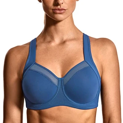 Afbeelding van SYROKAN High Impact sportbeha voor dames met beugel en verstelbare bandjes, Nachtblauw.