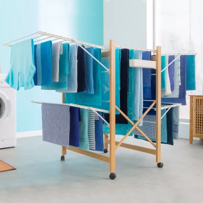 Image de Séchoir à linge DELUXE design imitation bois étendoir extensible pliable