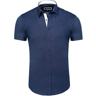 Afbeelding van Carisma Casual overhemd met korte of lange mouwen naar keuze, slim fit, voor vrije tijd, zaken, bruiloften, Navy Blauw