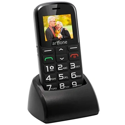 Afbeelding van artfone Mobiele telefoon voor senioren met grote toetsen, 2G, GSM, seniorentelefoon, SOS knop en zijontgrendeling, camera, oplaadstation, zaklamp, eenvoudig te