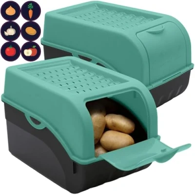 Afbeelding van ARTECSIS Set van 2 bewaardozen voor levensmiddelen, fruit en groenten, met 6 stickers, 5 liter, mintgroen