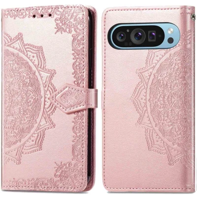 Afbeelding van imoshion Hoesje Geschikt voor Google Pixel 9 Pro XL Met Pasjeshouder Mandala Bookcase Rosé Goud