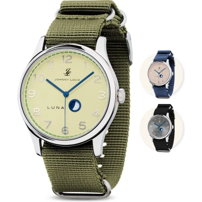 Afbeelding van Johnny Loco Luna Horloge Heren Mineraal Kristal 41,3mm Waterdicht tot op 100M Beryl
