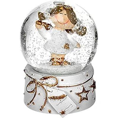 Afbeelding van Dekohelden24 501423 Mini sneeuwbal met engel, wit/gouden basis, afmetingen L x B H: 4,5 6,5 cm, bol: diameter cm