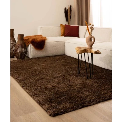 Afbeelding van Hoogpolig Vloerkleed Shaggy Trend Effen Bruin 160x230 Cm