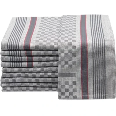 Afbeelding van Set van 10 theedoeken katoen, antraciet wit geruit, 45 x 90 cm, 175 g/m²