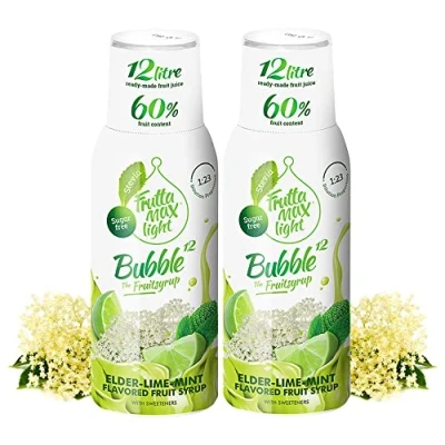 Afbeelding van FruttaMax Low Carb Fitnesssiroop, suikervrij, met stevia, 50 60% fruitgehalte (2 x 500 ml), vlierbloesem/kalk mint light), 2 stuks