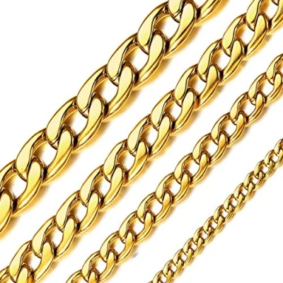 Afbeelding van ChainsHouse Halsketting, heren, 316L roestvrij staal, Cubaanse pantserketting, zilver/goud/zwart, breedte 5/9/12/15 mm, lengte 36/46/51/55/61/66/71/76 cm, sieraden, jongens, meisjes, cadeau, verjaardag