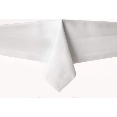 Afbeelding van Damast tafelkleed 140 x 220 cm wit met satijnen rand wasbaar op 95 C 100% katoen hoogwaardige getwijnde kwaliteit