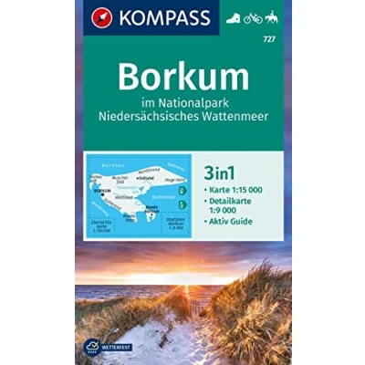 Afbeelding van KOMPASS Wanderkarte 727 Borkum im Nationalpark Niedersächsisches Wattenmeer 1:15.000