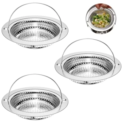 Afbeelding van Newpop 3 stuks keukenspoelbakfilter, badkamerafvoerfilter, gootsteenfilter, roestvrijstalen spoelbakfilter, gootsteenfornuis voor douche, badkuip of keukenspoelbak