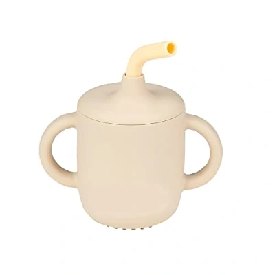 Afbeelding van Nattou Beker met Rietje Silicone Beige