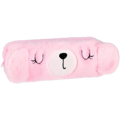 Afbeelding van Roze pluche etui voor meisjes met rits 23x8x5cm