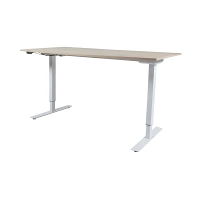 Afbeelding van Lectro Basic bureau, zit sta (69 116cm) hoogte verstelbaar dmv elektromotor met 180x80cm logan eiken 25mm blad en zwart (RAL9005) frame