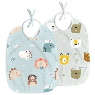 Afbeelding van Nombear ® Mouwloos Baby Spenen Slabbetje Waterdichte Slabbetjes 6 12 Maanden voor Door Geleide Spenen, Mouwloze Voedingsslipjes, Peuter Slabbetje, Babyvoeding Slabbetjes, 2 stuks