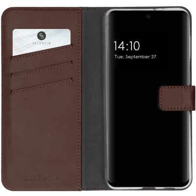 Afbeelding van Selencia Hoesje Geschikt voor Samsung Galaxy S21 FE Met Pasjeshouder Echt Lederen Bookcase Bruin