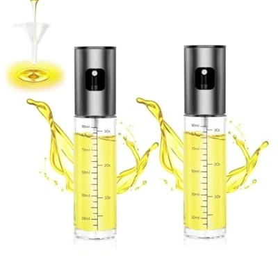 Afbeelding van Olijfoliefles, 2 stuks, 100 ml, oliesproeier, koken met weegschaal, oliespray voor keuken, van glas en roestvrij staal, verstuiver olie, friteuse,