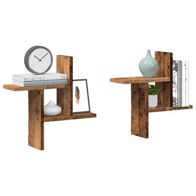 Afbeelding van vidaXL Wandschappen 2 st 38x12x38 cm bewerkt hout oud houtkleurig