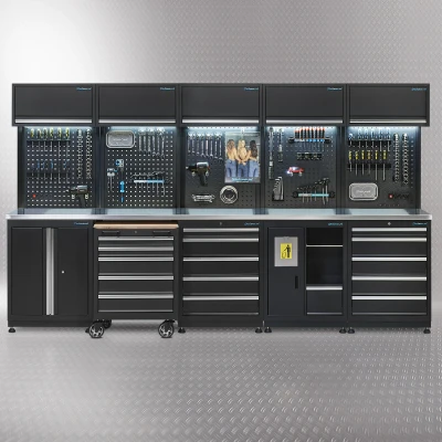 Afbeelding van Werkplaatsinrichting PREMIUM met RVS werkblad 340 cm breed