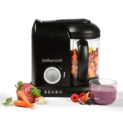 Afbeelding van BÉABA, Babycook Solo, 4 in 1 baby robot mixer koker, stomen, afwisselende voeding, zelfgemaakte babyvoedingspotten, zwart