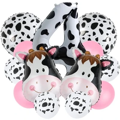 Afbeelding van DIWULI Verjaardagsdecoratie, koe, ballon, nummer 4, set