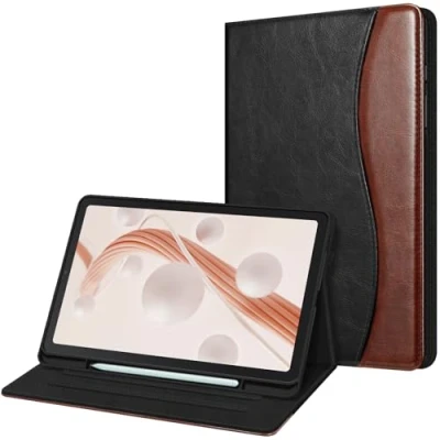 Afbeelding van Fintie Hoes voor Samsung Galaxy Tab S6 Lite 10.4 2024/2022/2020, zachte TPU achterkant met S Pen houder en documentsleuven, zwart/bruin