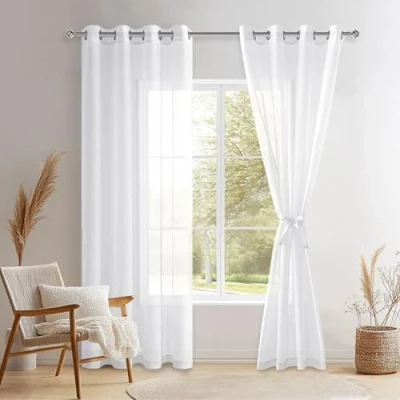 Afbeelding van DWCN Sheer Set van 2 transparante gordijnen met oogjes voor woonkamer, kinderkamer, slaapkamer, wit, 210 x 132 cm (H B)