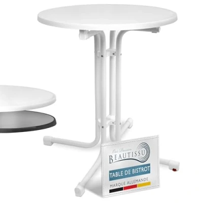 Afbeelding van Beautissu Bistroni Bistrotafel Buiten Ø 70 cm Waterdicht Opvouwbare Ronde Tuintafel Balkontafel Campingtafel Hoge Tafel Hoogte Wit