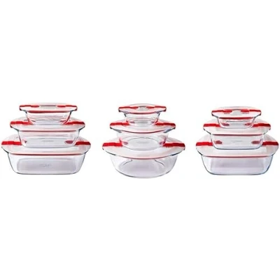 Afbeelding van Pyrex Cook &amp; Heat Voedelcontainer Rechthoek met Deksel 9 Delig Transparant Borosilicaatglas