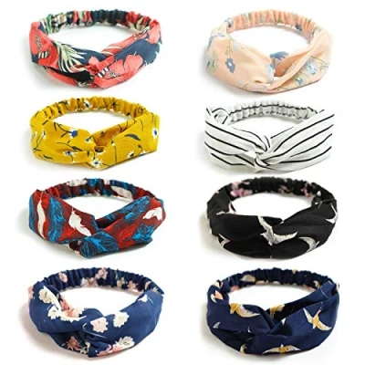 Afbeelding van DRESHOW 8 delige haarband voor dames, boho, haarbanden, elastisch, met strikken, haaraccessoires