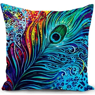 Afbeelding van KUNQIAN Pauwenveren kussensloop Olijfblauw Decoratie voor thuis, woonkamer, bank, bed, bank 45,7 x cm