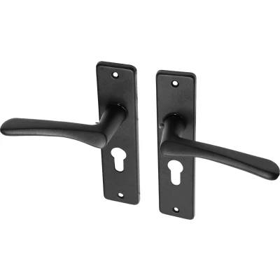 Afbeelding van Wovar Zwarte deurklinken met schild aluminium vlindermodel PC55 Per Set Deurkruk