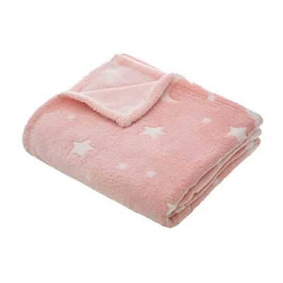 Afbeelding van Babyroze dekentje met sterren (glow in the dark). 125x150cm