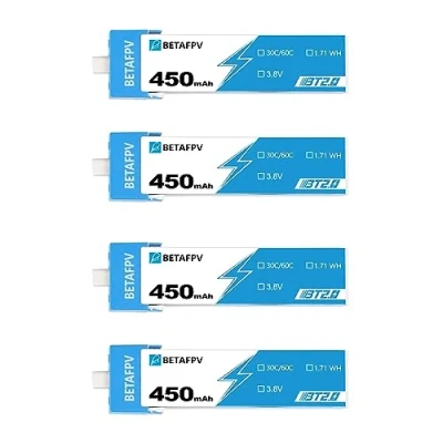 Afbeelding van BETAFPV 4 stuks Lipo BT2.0 450 mAh 1S 3,8 V 30C/60C 1,71WH met aansluiting compatibel 1 2S FPV RC Whoop quadrone zoals Cetus Pro Meteor75 X Emax Tinyhawk Micro