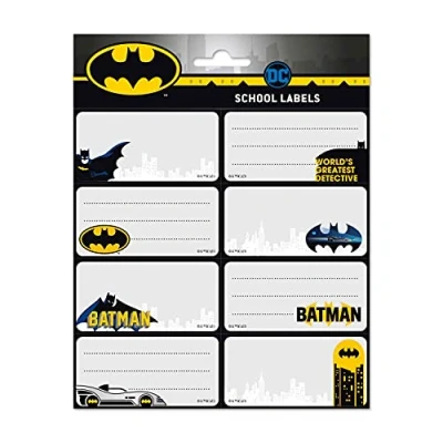 Image de Grupo Erik Pack de 16 Étiquettes Autocollantes 8 x 4 cm, Batman Scolaires, Noël, pour Cahiers et Pochettes