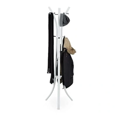 Afbeelding van Relaxdays kapstok metaal vrijstaande garderobe staande 175 cm hoog stabiel wit
