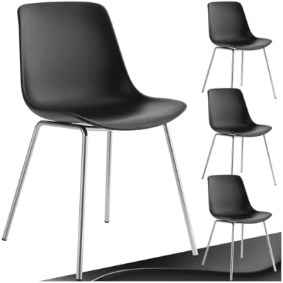 Afbeelding van Tectake® Mave Stoelen Kunststof Eetkamerstoelen in Modern Design set van 4 zwart/ chroom