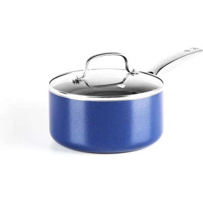 Afbeelding van Blue Diamond Steelpan Met deksel 18 CM Blauw Inductie anti aanbak PFAS vrij
