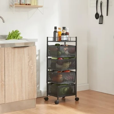 Afbeelding van Keukentrolley Sunndal met 4 manden 79,5x27x27 cm zwart