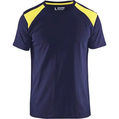 Image de T shirt marine/jaune fluorescent, maille côtelée