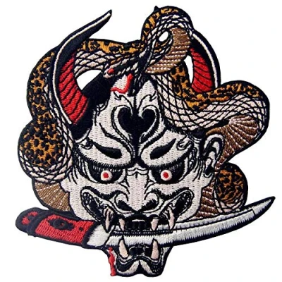 Afbeelding van ZEGIN Geborduurde patch in de vorm van een Hannya Oni masker, om te naaien of lijmen met strijkijzer